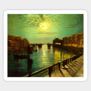 Whitby Harbor by Moonlight - John Atkinson Grimshaw Sticker